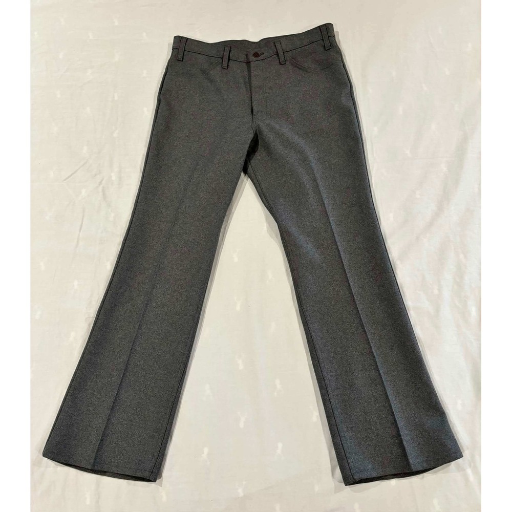 Vintage Levis Action Slacks Mens 36x31 Charcoal Grey Polyester Trousers USA Made
